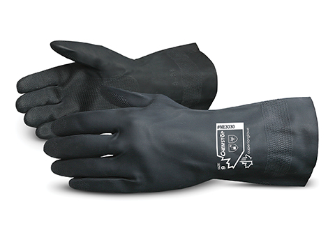 #NE3030 Superior Glove® Chemstop™ Unsupported Black Neoprene Chemical Resistant Gloves